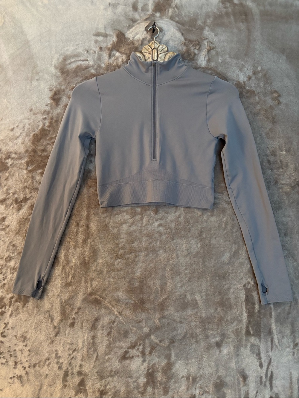 Garage -Women’s Seamless 3/4-Zip Long Sleeve Gray Crop Top Size S